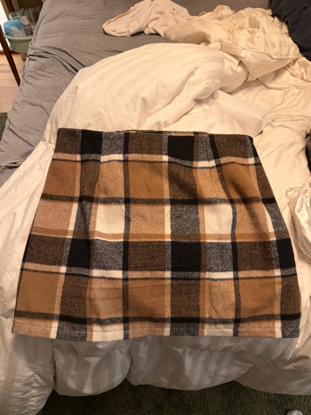 Plaid Mini Skirt in Camel and Black